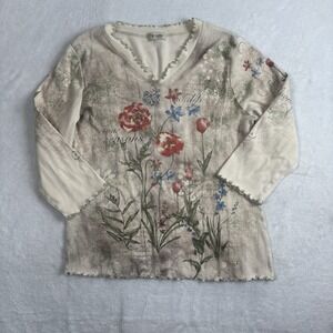 Y2K Cactus Long Sleeve AOP Embellished Beige Shirt Women's Medium‎